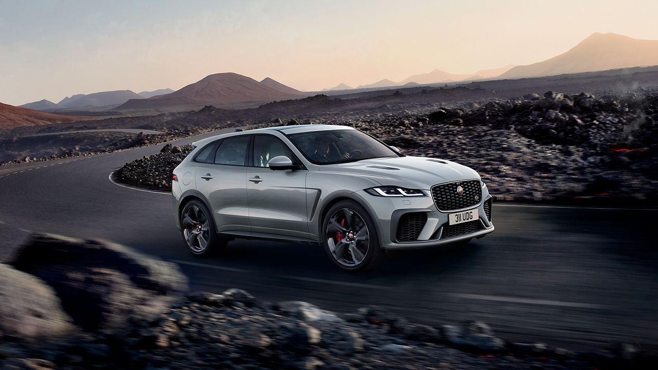 Jaguar F-PACE SVR car moving on asphalt road