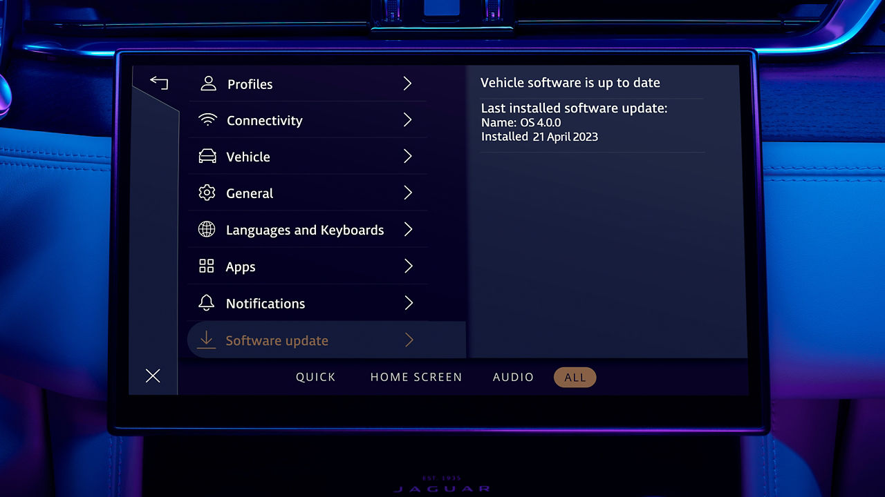 Infotainment touch screen display of Jaguar