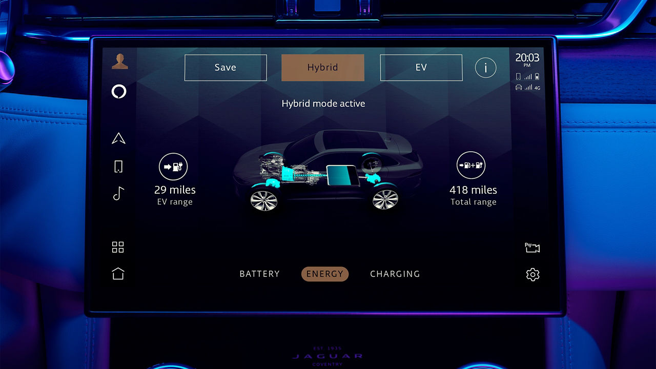 Infotainment touch screen display of Jaguar