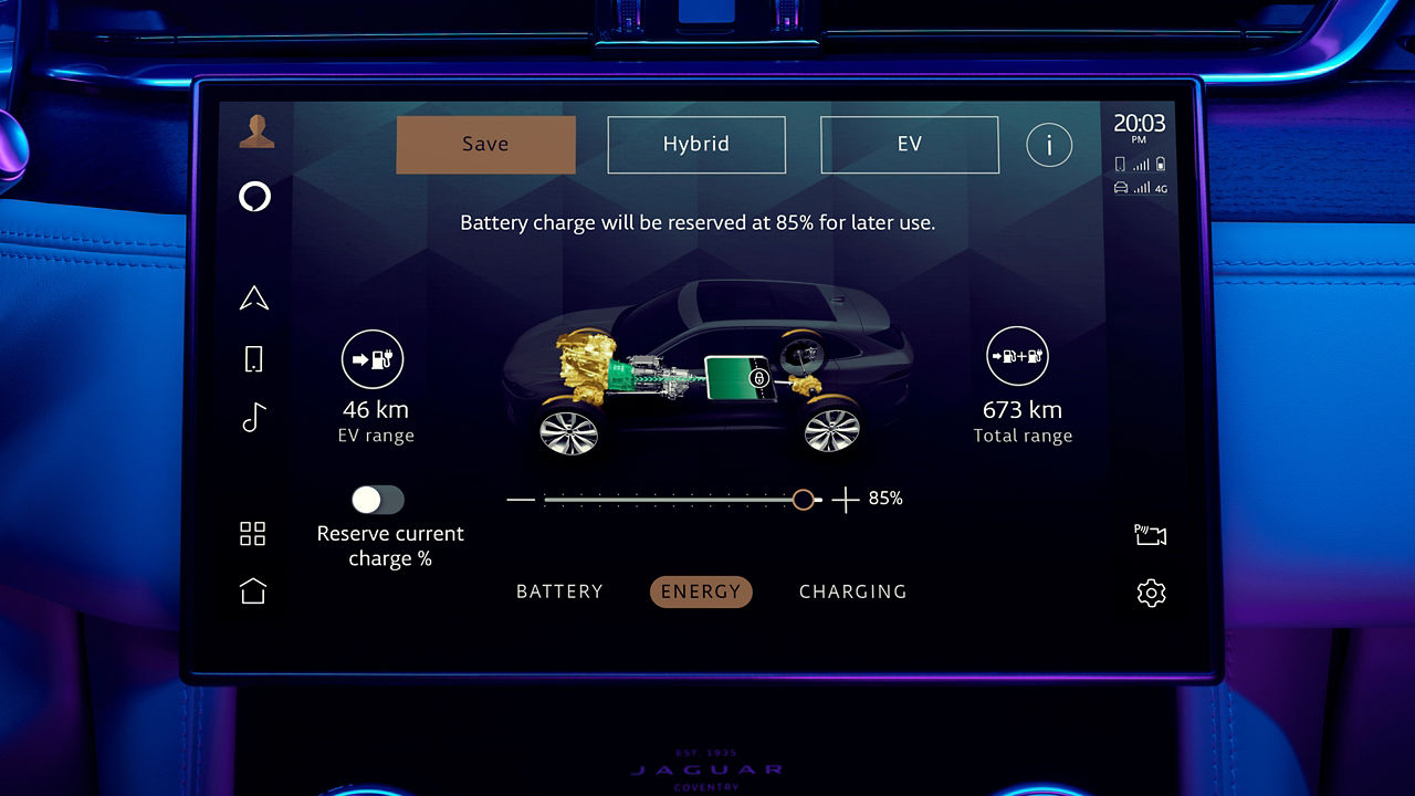 Infotainment touch screen display of Jaguar