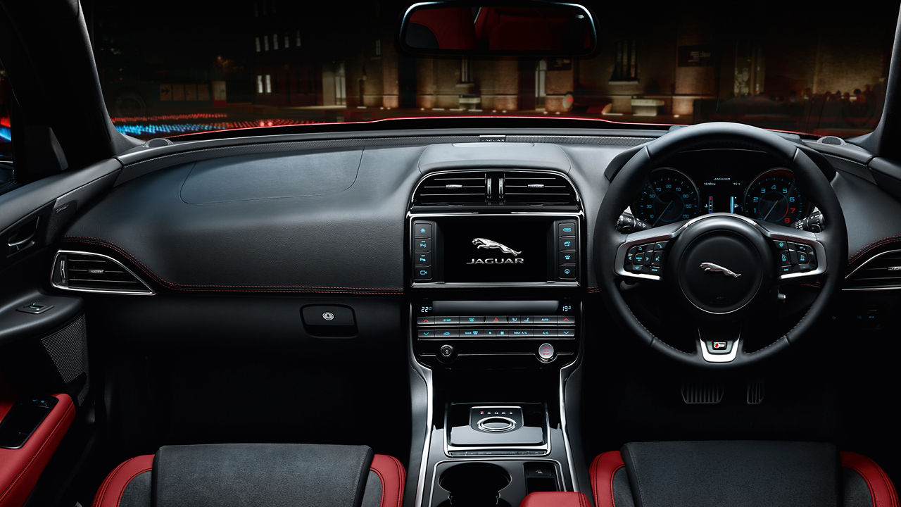 Jaguar XE interior with black and red combination