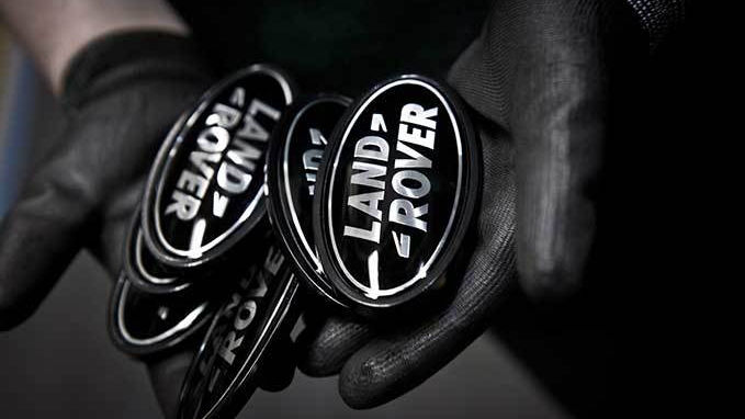 Close up of Land Rover badges