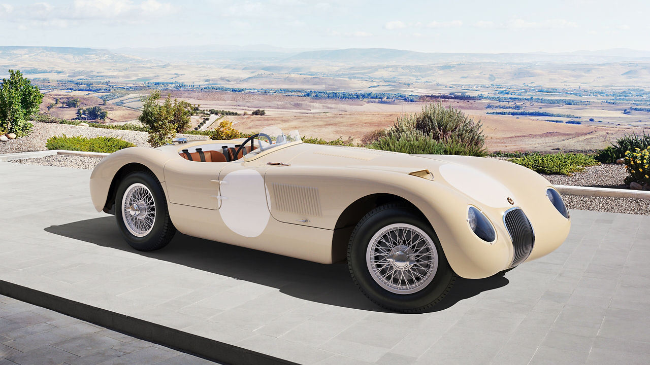 Parked Jaguar C-Type model during the launching 