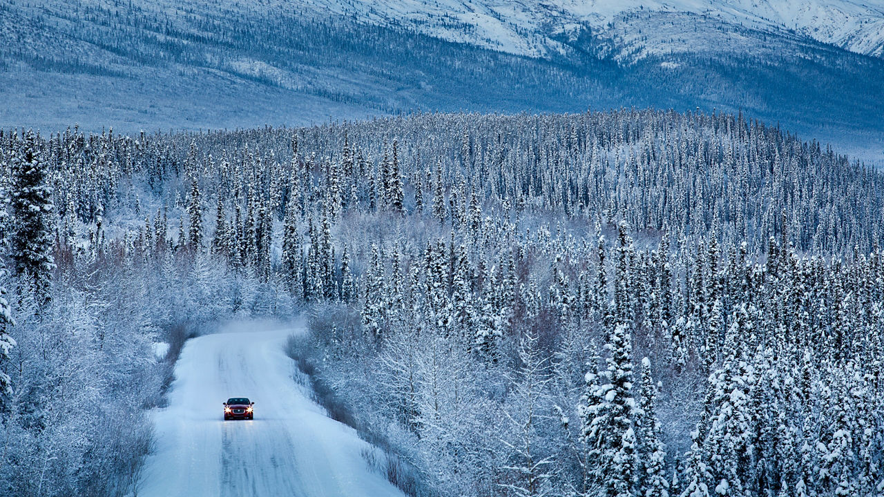 A Beautiful Snow Hill Road Scenery 