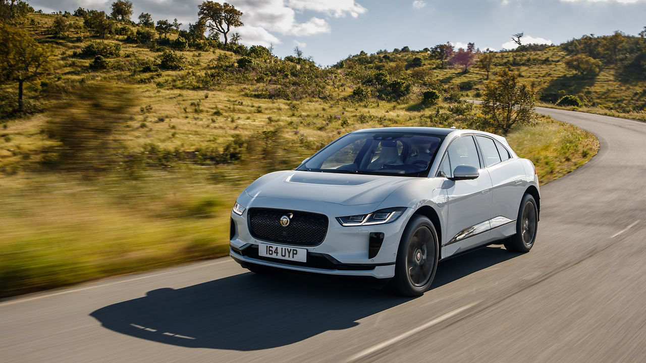 Jaguar I-Pace speeding on the road