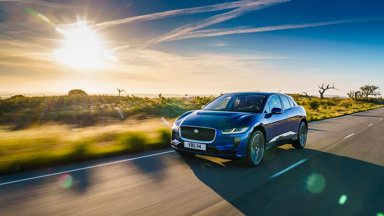 Jaguar I-Pace speeding on the road