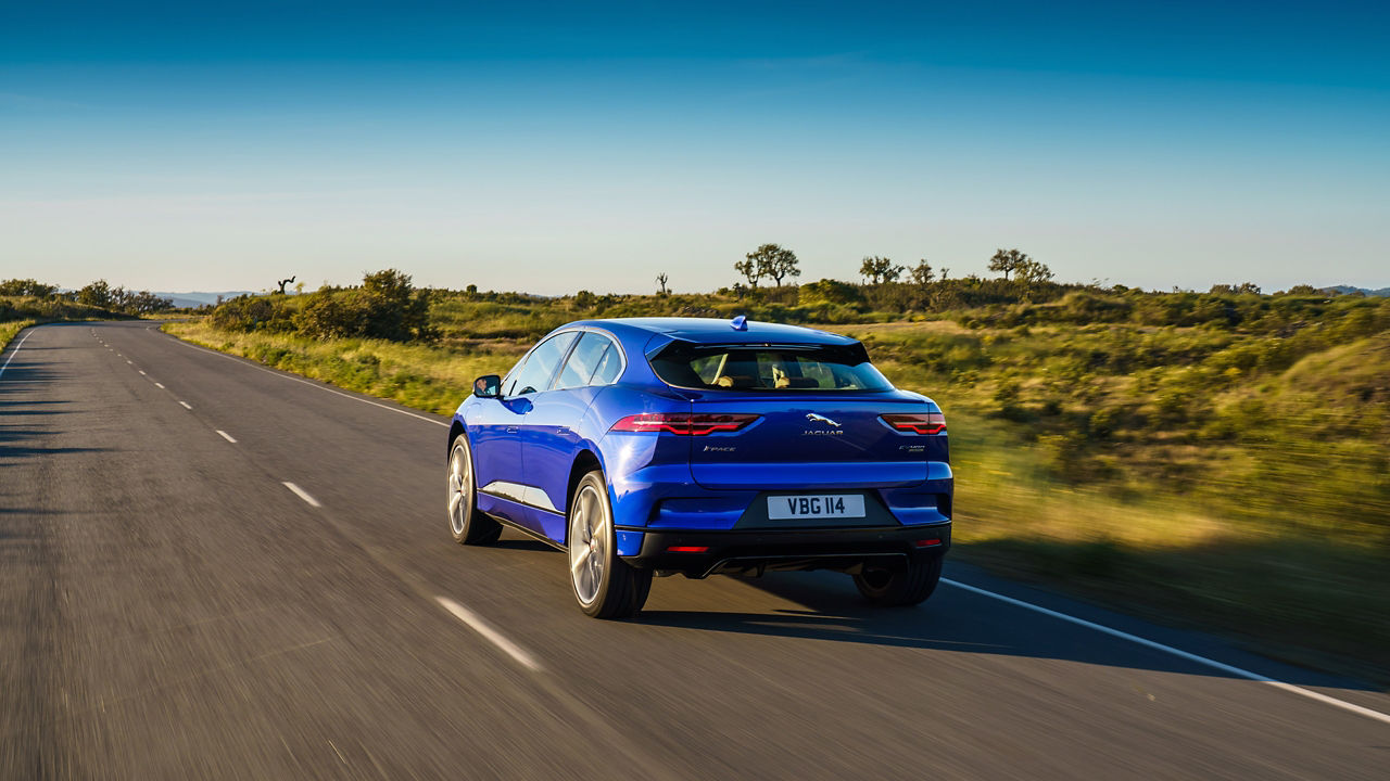 Jaguar I-Pace speeding on the road