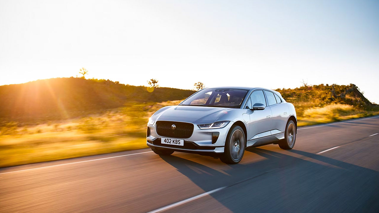 Jaguar I-Pace speeding on the road